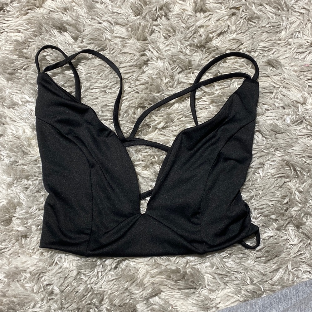 Open back plunge neck crop top strappy